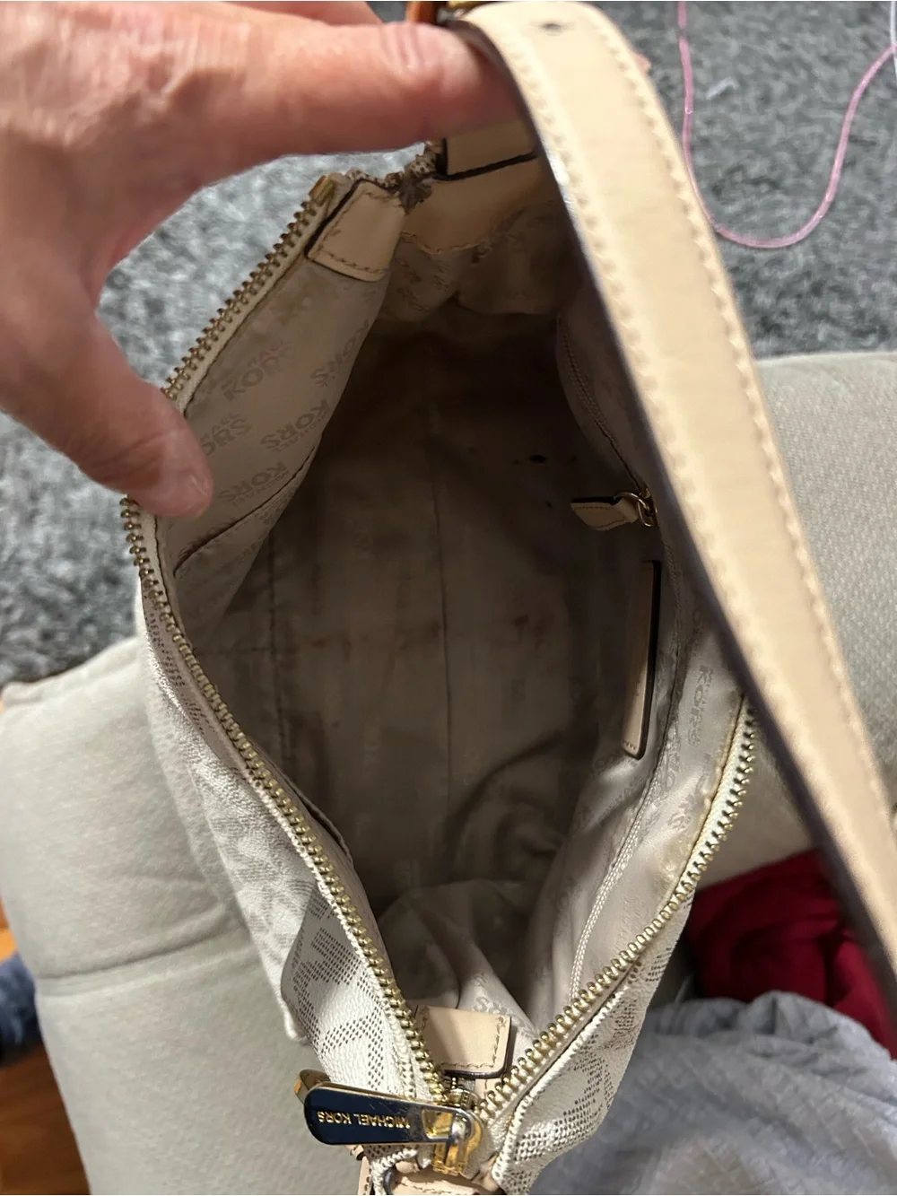 Michael Kors Cream and Taupe MK Pattern Shoulder Bag & wallet